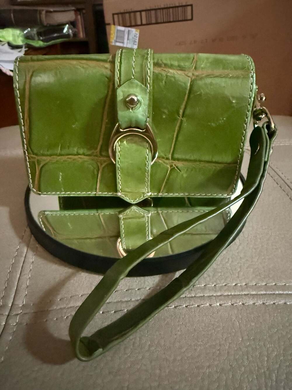 Dooney & Bourke Vintage Green Croc-Embossed Leather Wristlet